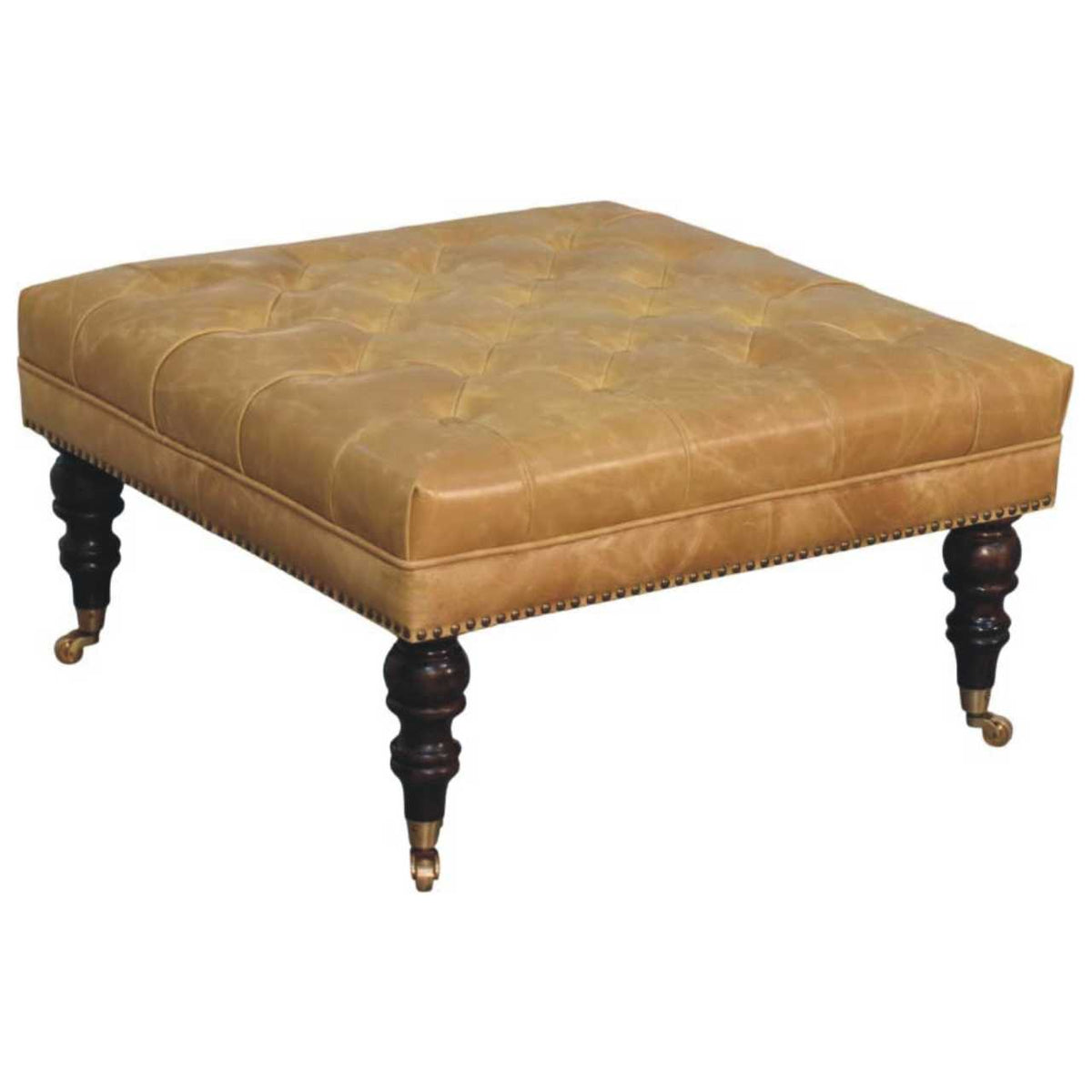 Sutton Buffalo Leather Tan Tufted Ottoman