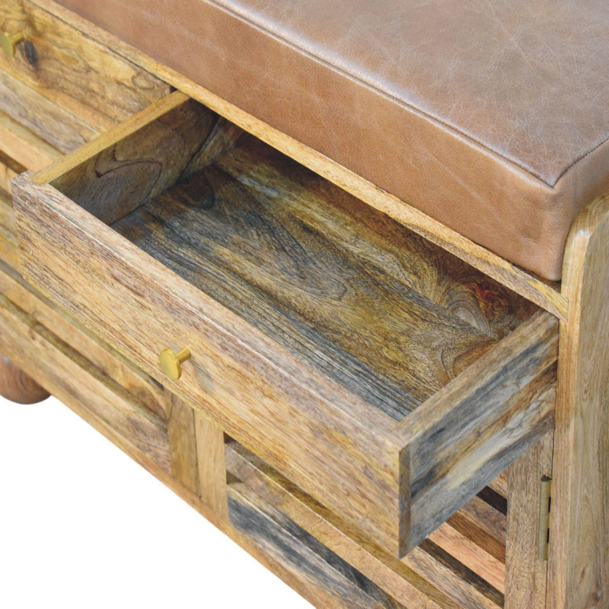 Sutton Buffalo Leather Slatted Shoe Cabinet