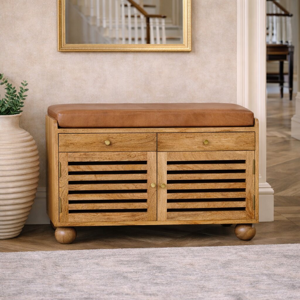 Sutton Buffalo Leather Slatted Shoe Cabinet
