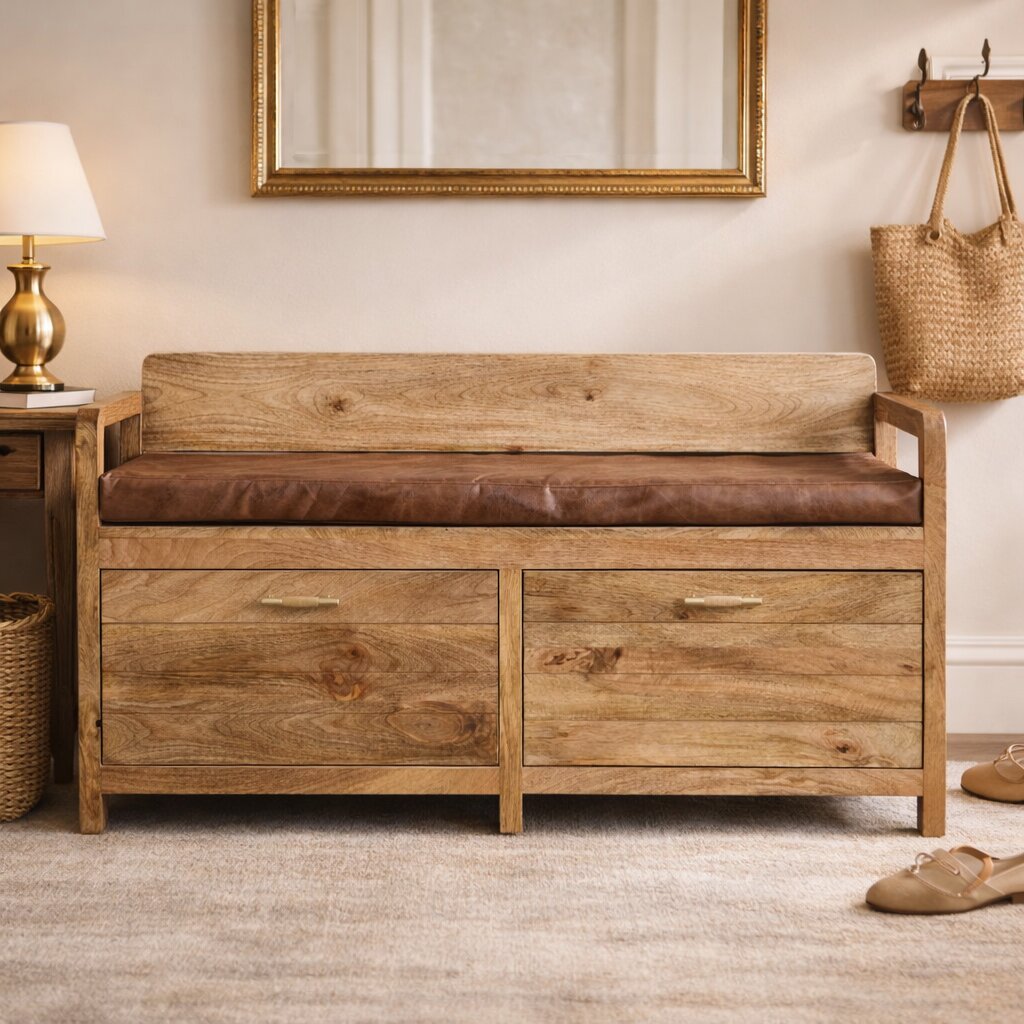 Sutton Buffalo Leather 2 Drawer Storage Bench