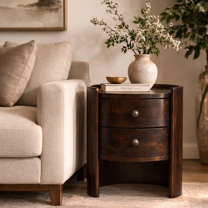 Mocha Round 2 Drawer Timber Accent Table