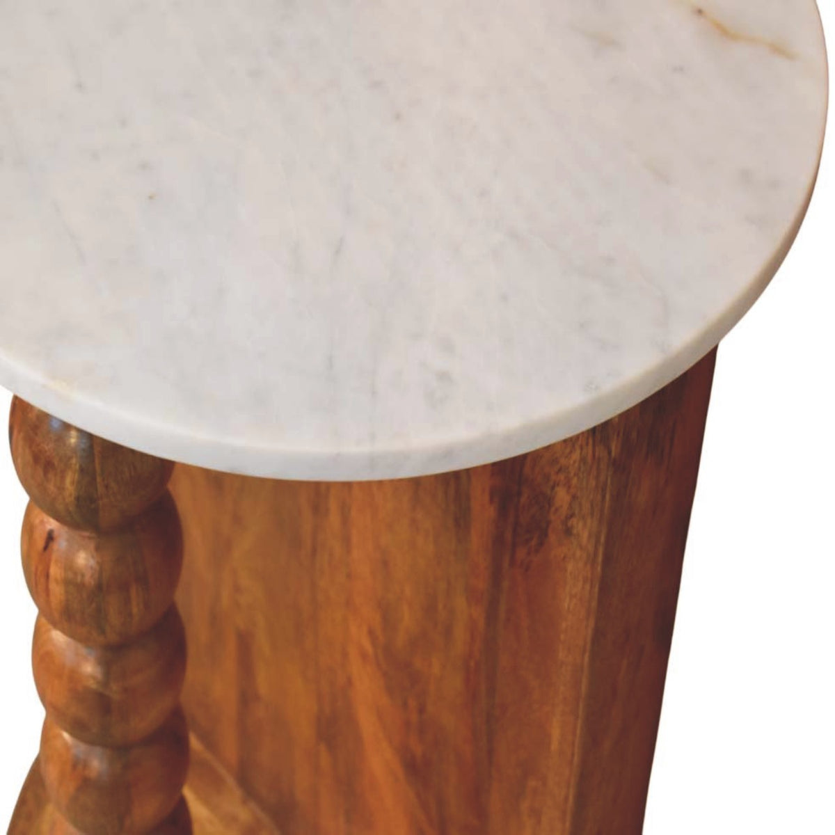 Savannah Spindle Amber Oak Marble Side Table