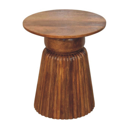 Taos Amber Oak Round Fluted Side Table