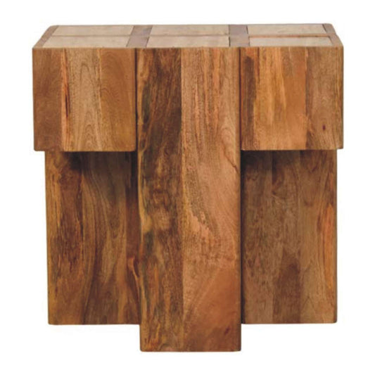 Beacon Travertine Top Block Accent Side Table
