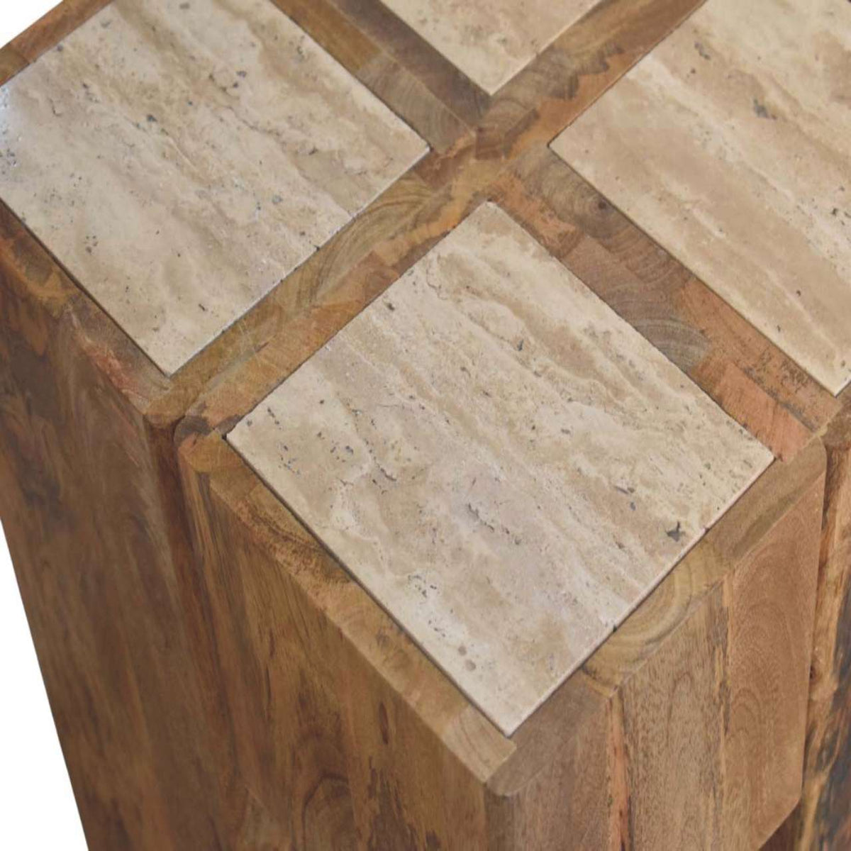 Beacon Travertine Top Block Accent Side Table