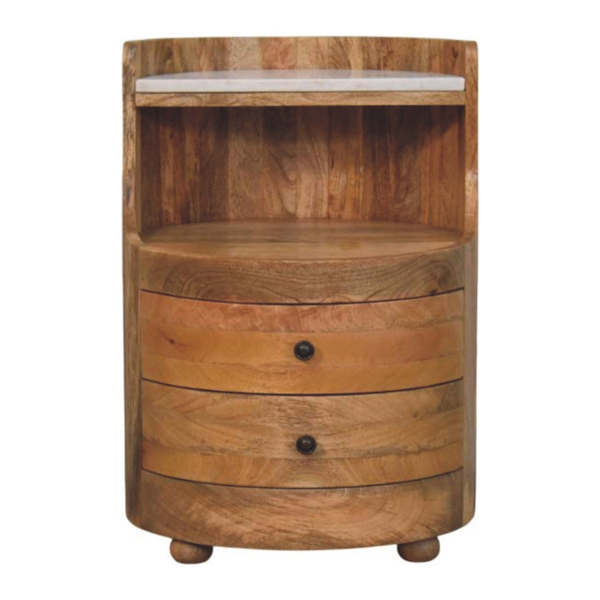 Beacon Oak Curved 2 Drawer Marble Nightstand