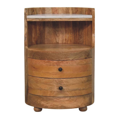 Beacon Oak Curved 2 Drawer Marble Nightstand