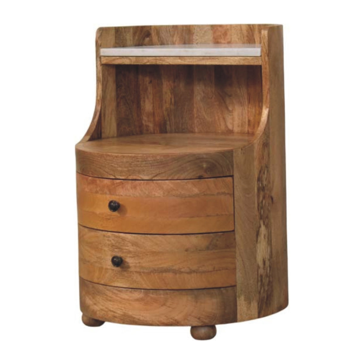 Beacon Oak Curved 2 Drawer Marble Nightstand