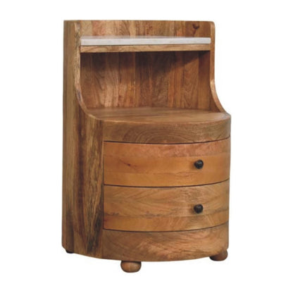 Beacon Oak Curved 2 Drawer Marble Nightstand