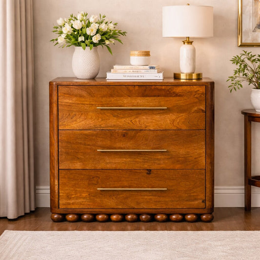 Austin Amber Oak 3 Drawer Ball Feet Chest