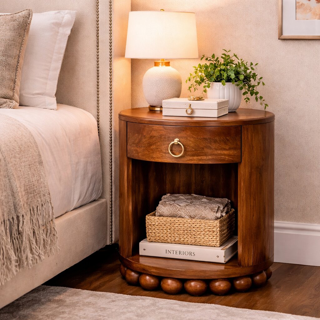Austin Amber Oak Round 1 Drawer Side Table