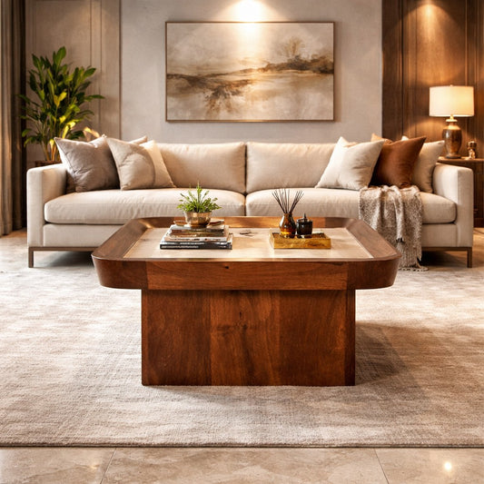 Beacon Travertine Top Tray Round Coffee Table