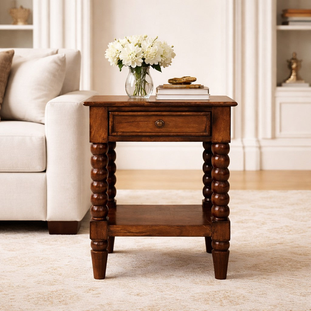 Savannah Spindle Chestnut 1 Drawer End Table