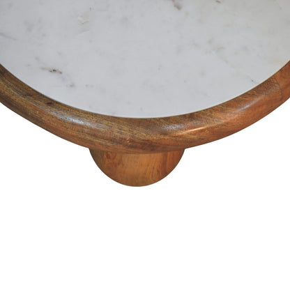 Beacon Oak Round Marble Ball Feet Coffee Table