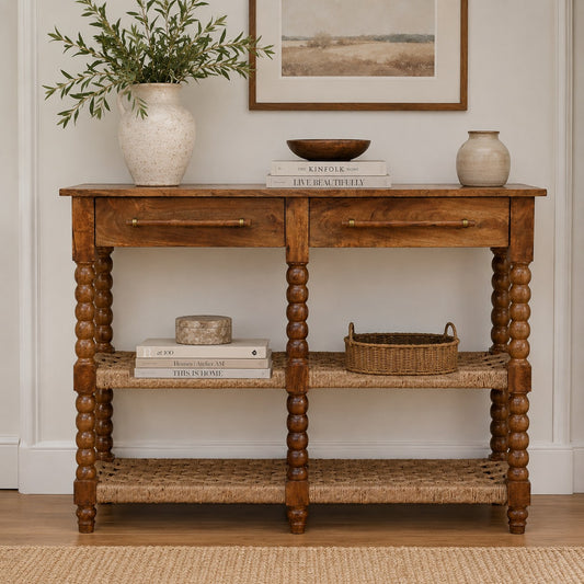 Savannah Spindle Woven 2 Drawer Console Table