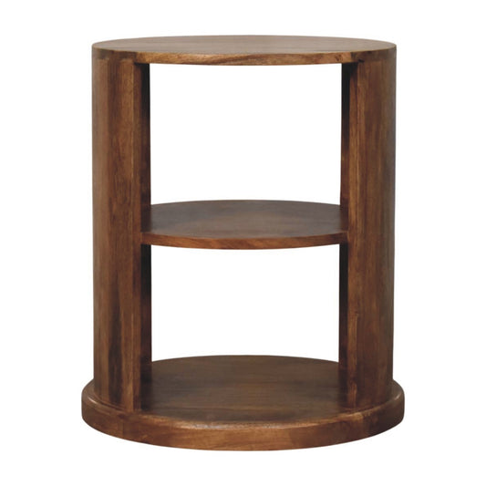 Catalina Teak Round Wood 2 Shelf End Table
