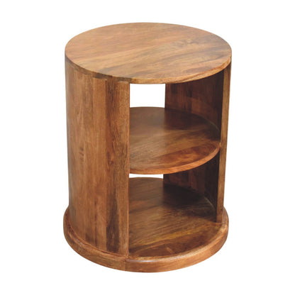Catalina Teak Round Wood 2 Shelf End Table