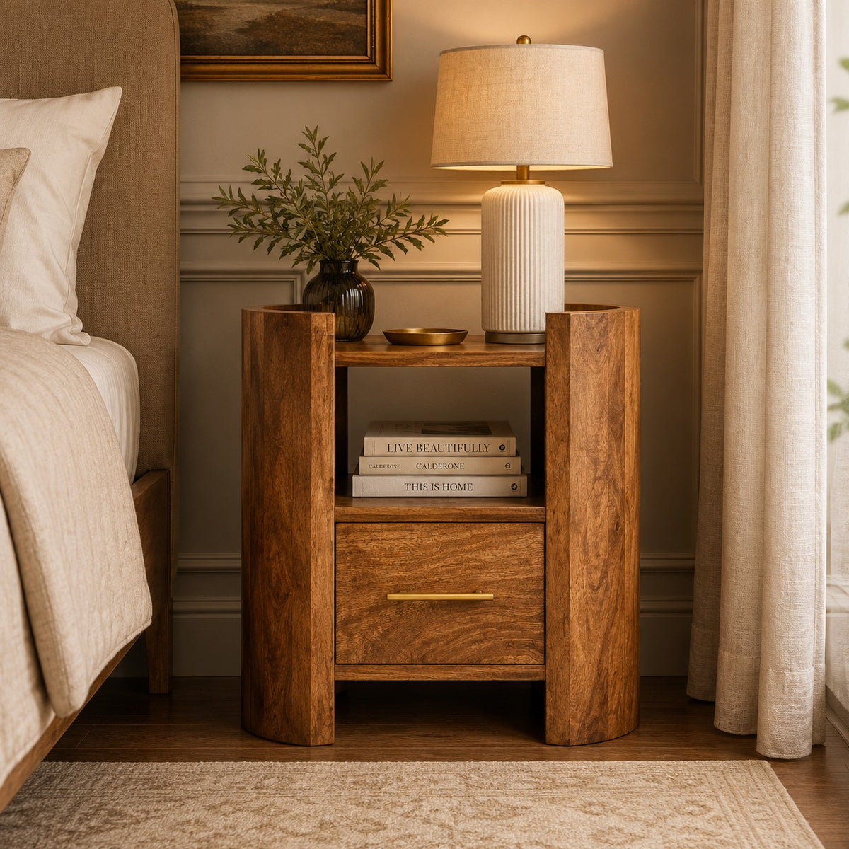 Sonora Teak Wood 1 Drawer Shelf Nightstand