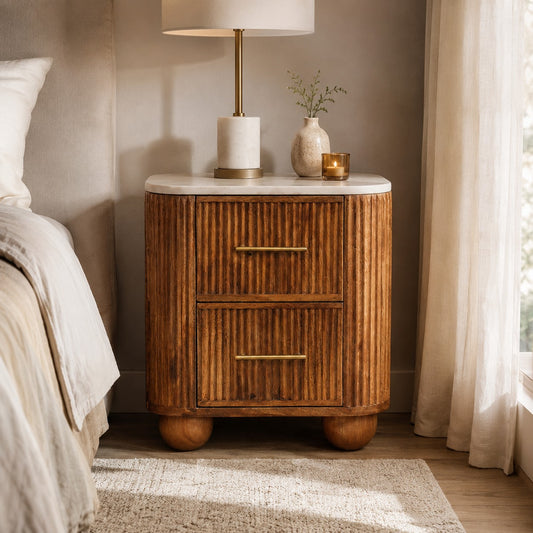Beacon Amber Oak 2 Drawer Marble Nightstand