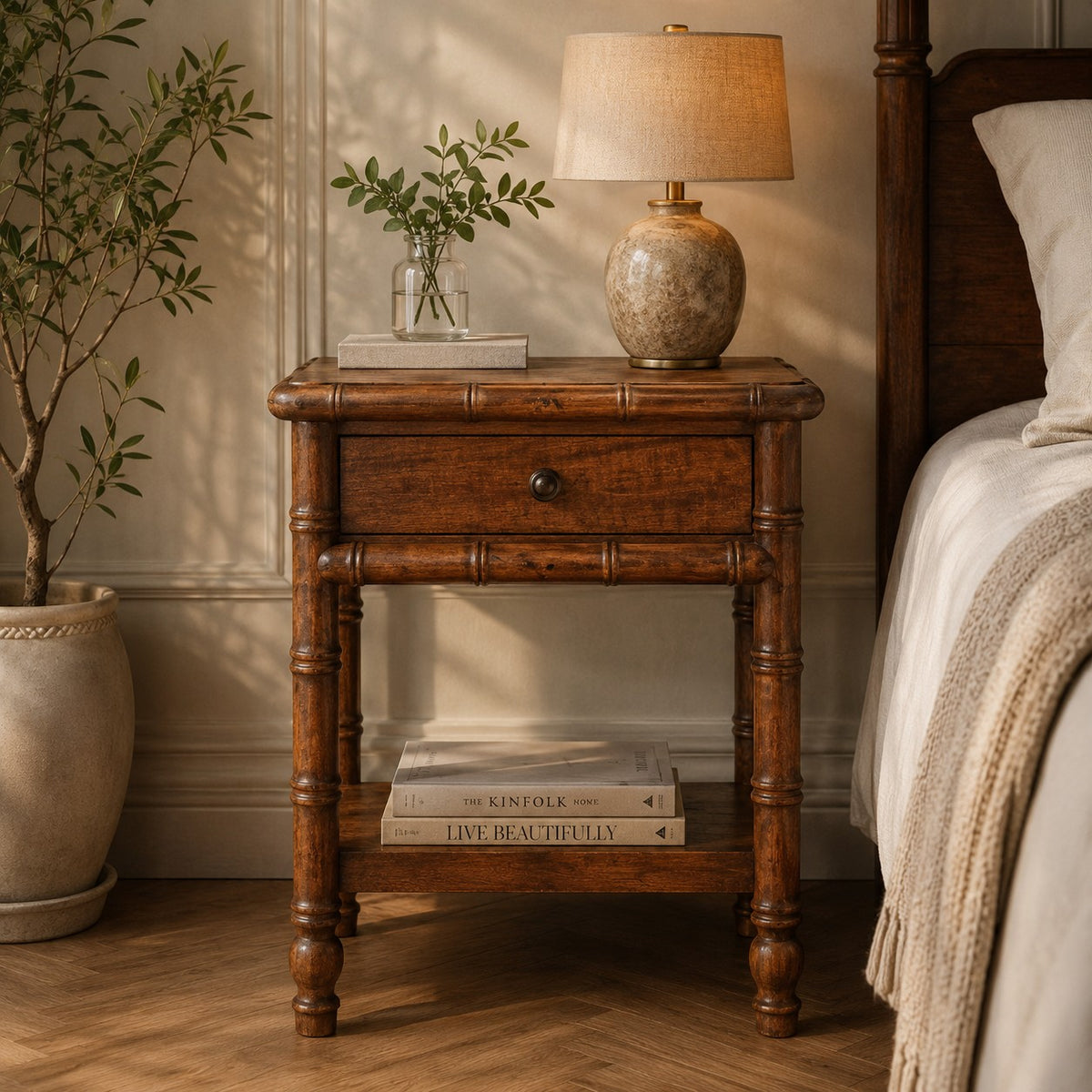 Key West Bamboo Nightstand with Shelf