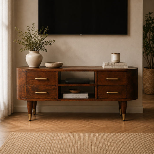 Bellevue Chestnut 4-Drawer Curved TV Console