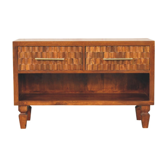 Santa Fe Carved Chestnut Shoe Storage Bench