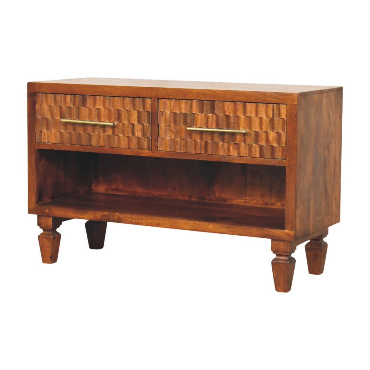 Santa Fe Carved Chestnut Shoe Storage Bench