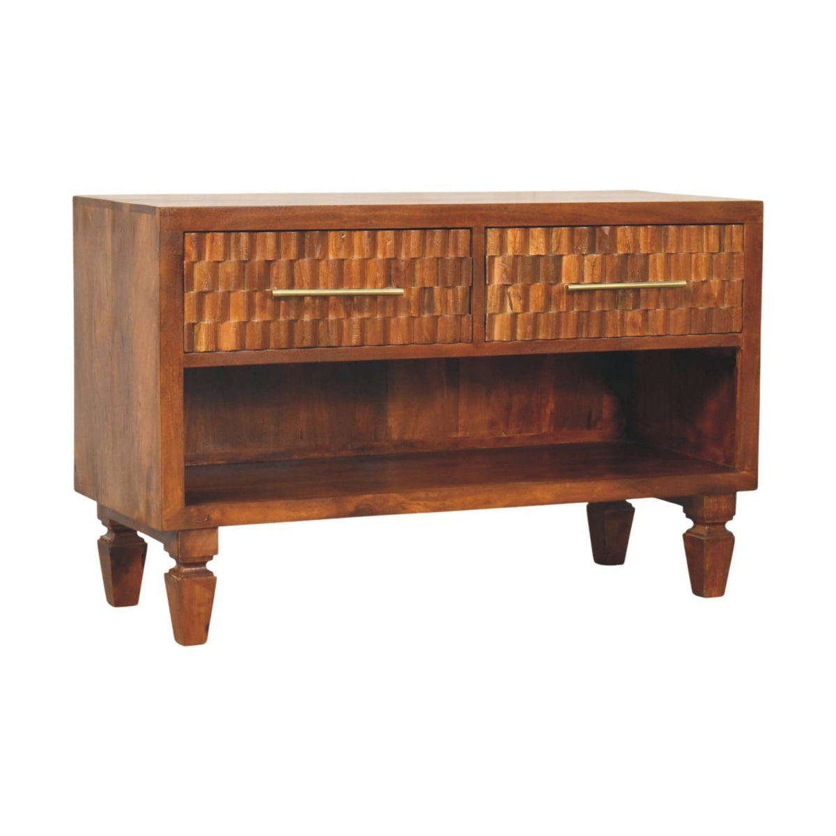Santa Fe Carved Chestnut Shoe Storage Bench