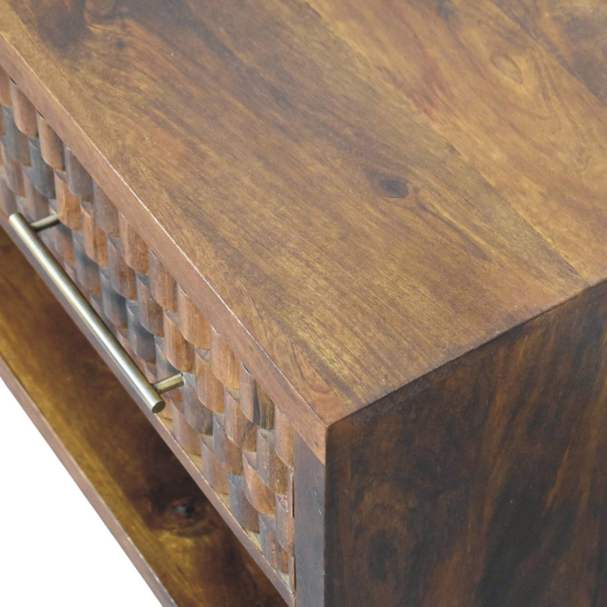 Santa Fe Carved Chestnut Shoe Storage Bench