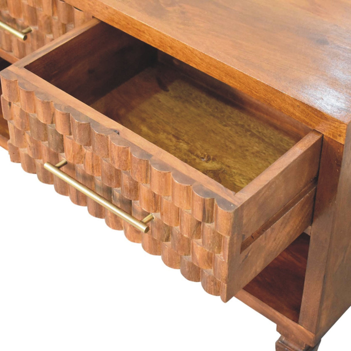 Santa Fe Carved Chestnut Shoe Storage Bench