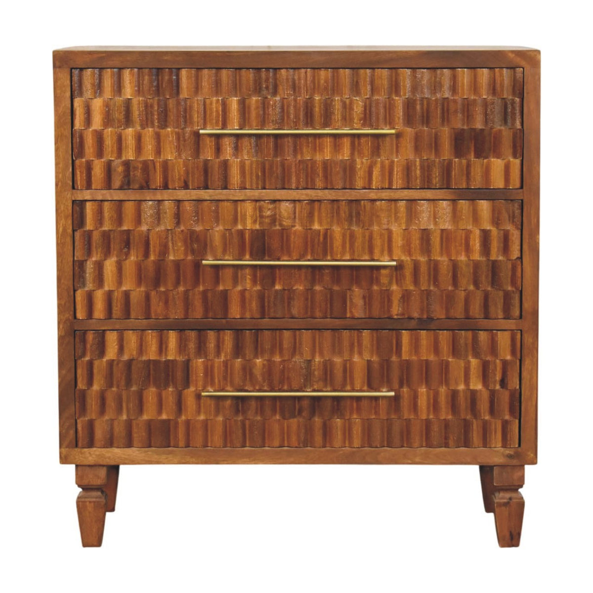 Santa Fe Carved Chestnut 3 Drawer Wood Chest