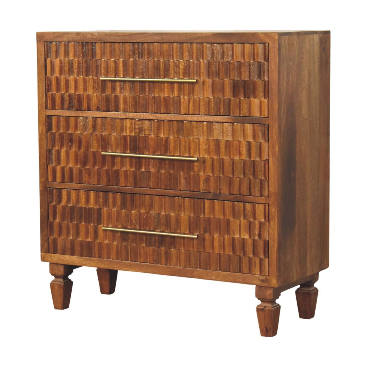Santa Fe Carved Chestnut 3 Drawer Wood Chest
