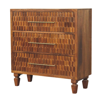 Santa Fe Carved Chestnut 3 Drawer Wood Chest