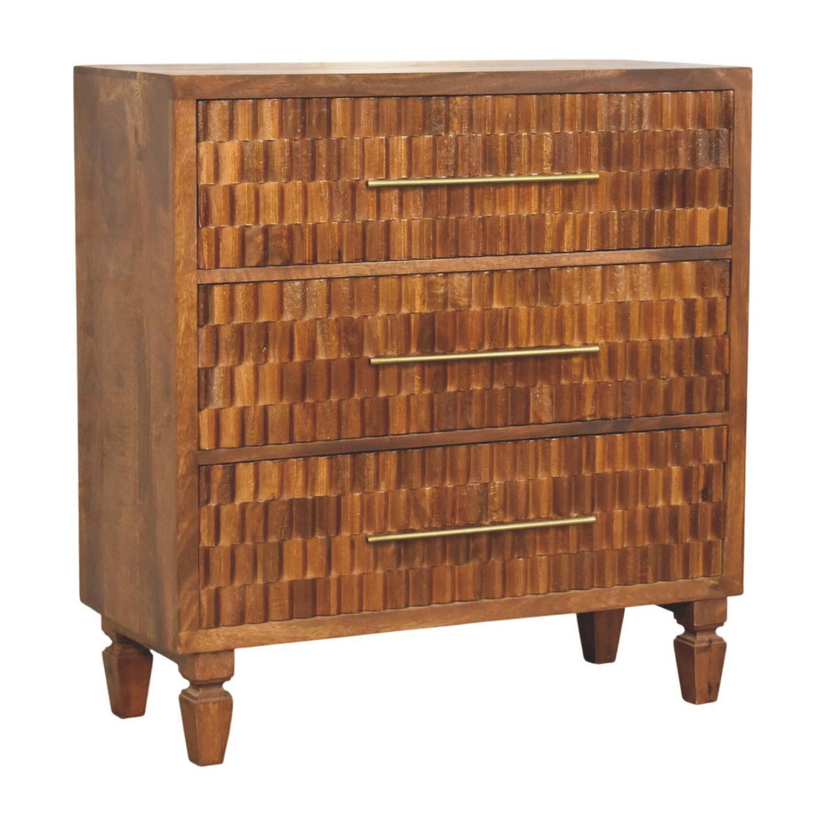Santa Fe Carved Chestnut 3 Drawer Wood Chest