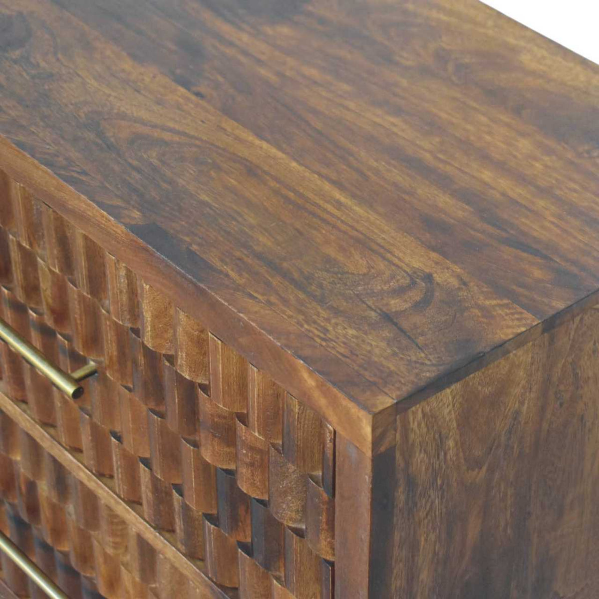 Santa Fe Carved Chestnut 3 Drawer Wood Chest