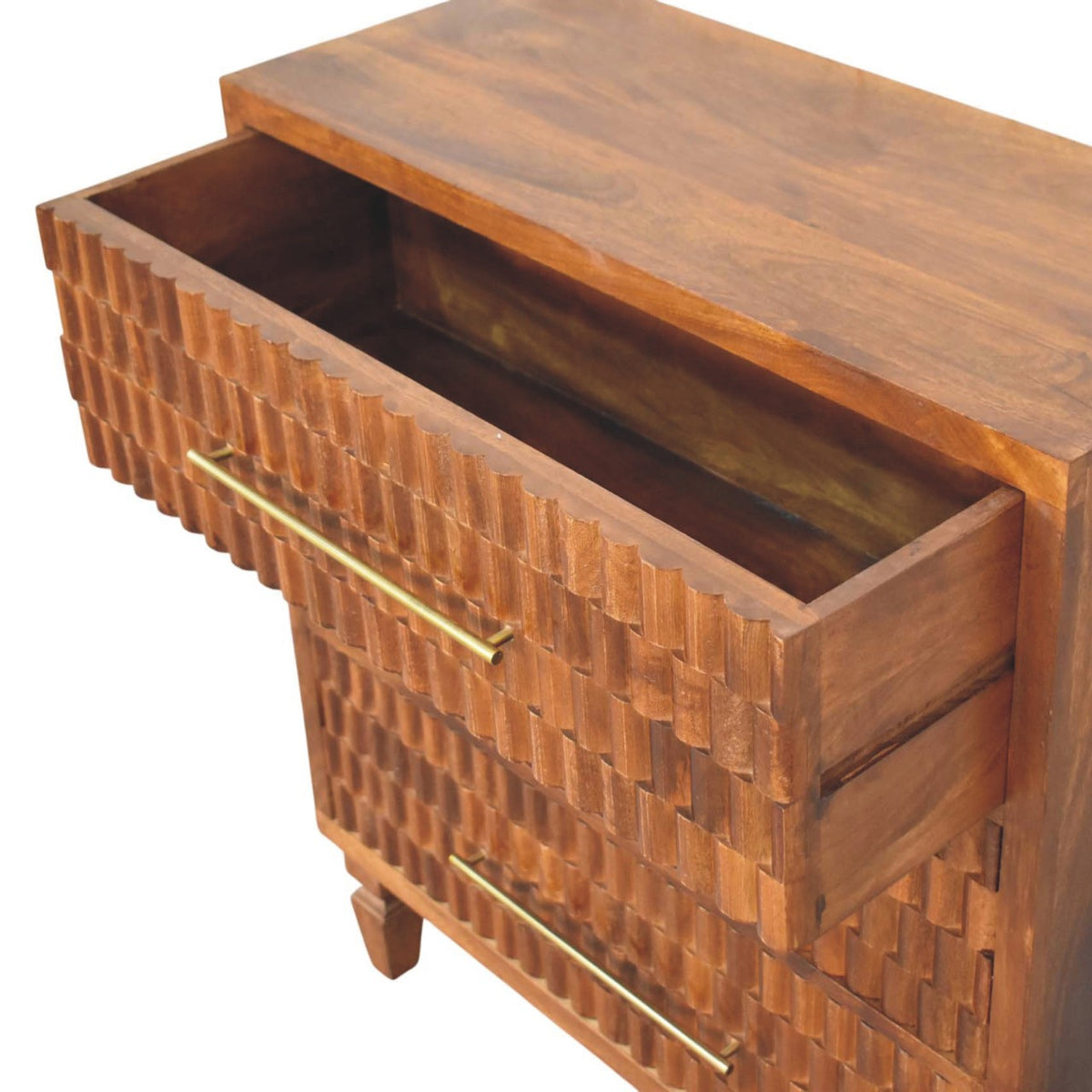 Santa Fe Carved Chestnut 3 Drawer Wood Chest