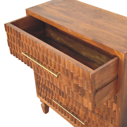 Santa Fe Carved Chestnut 3 Drawer Wood Chest