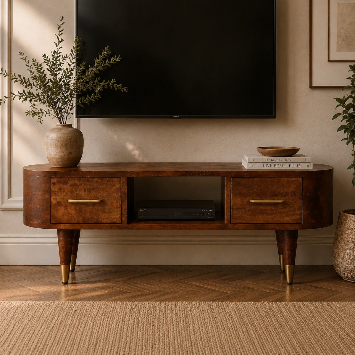 Bellevue Chestnut Curved Wood TV Console