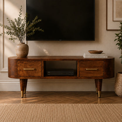 Bellevue Chestnut Curved Wood TV Console