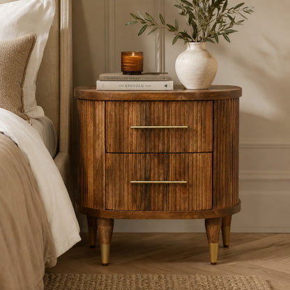Highland 2 Drawer Curved Wood Bedside