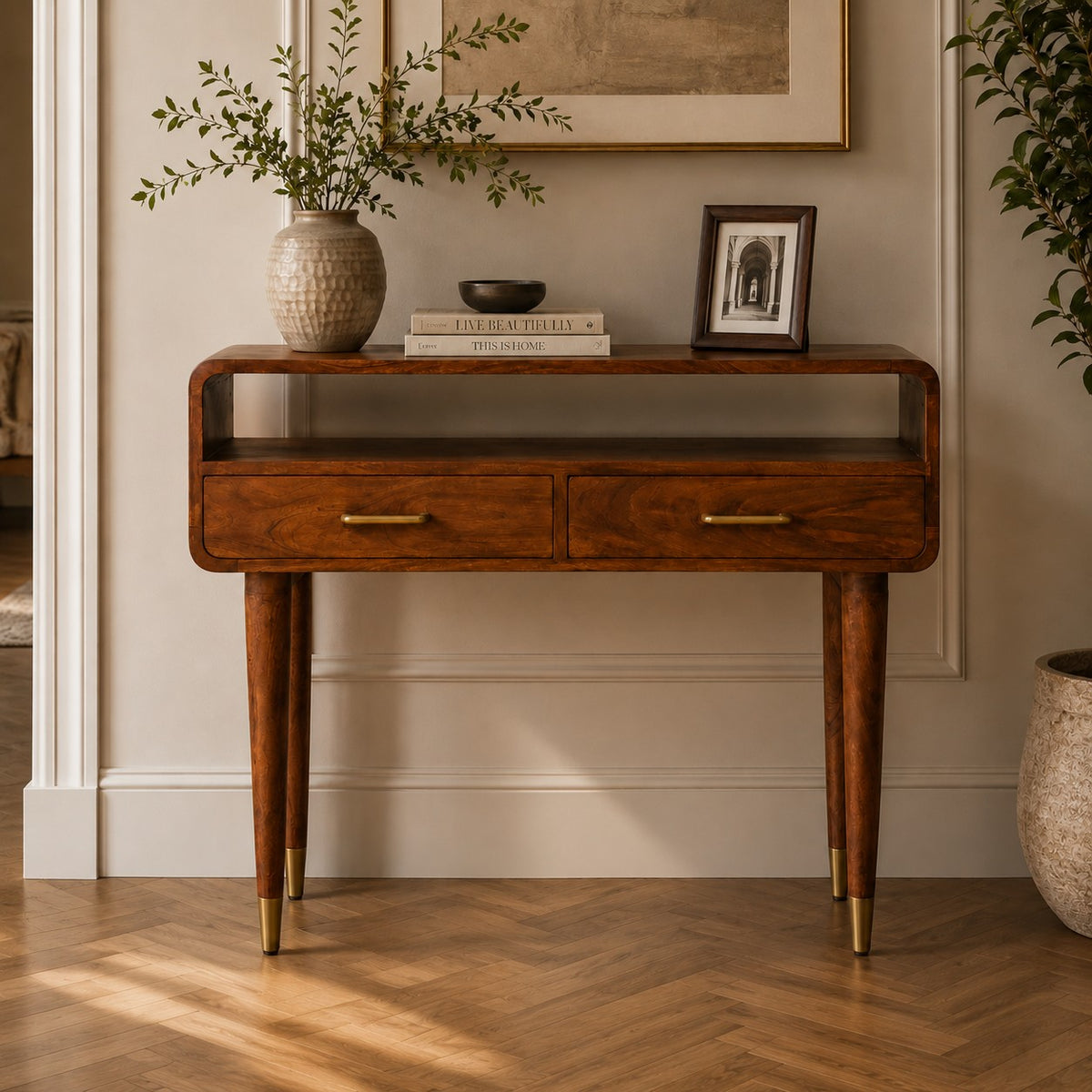 Bellevue Chestnut Curved Wood Console Table