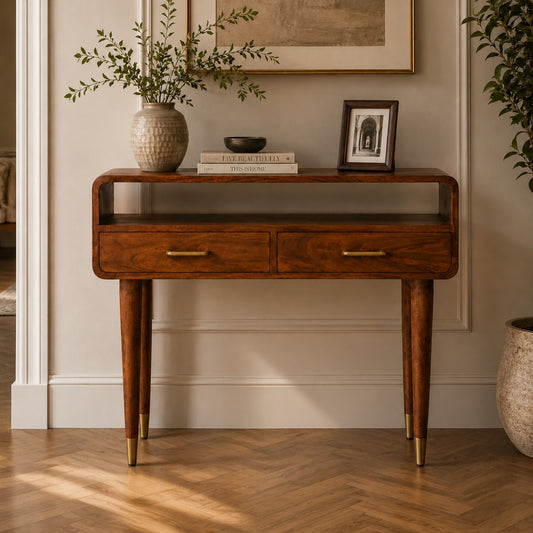 Bellevue Chestnut Curved Wood Console Table