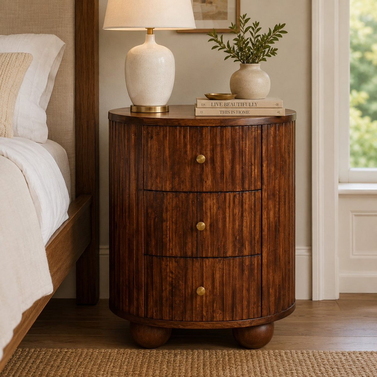 Highland Fluted Curved 3 Drawer Nightstand