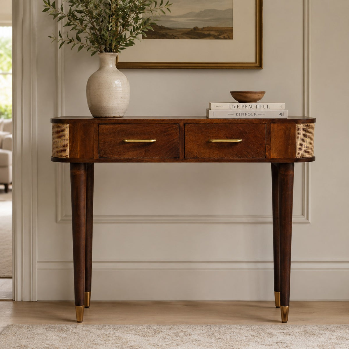 Bellevue Chestnut Cane 2 Drawer Console Table