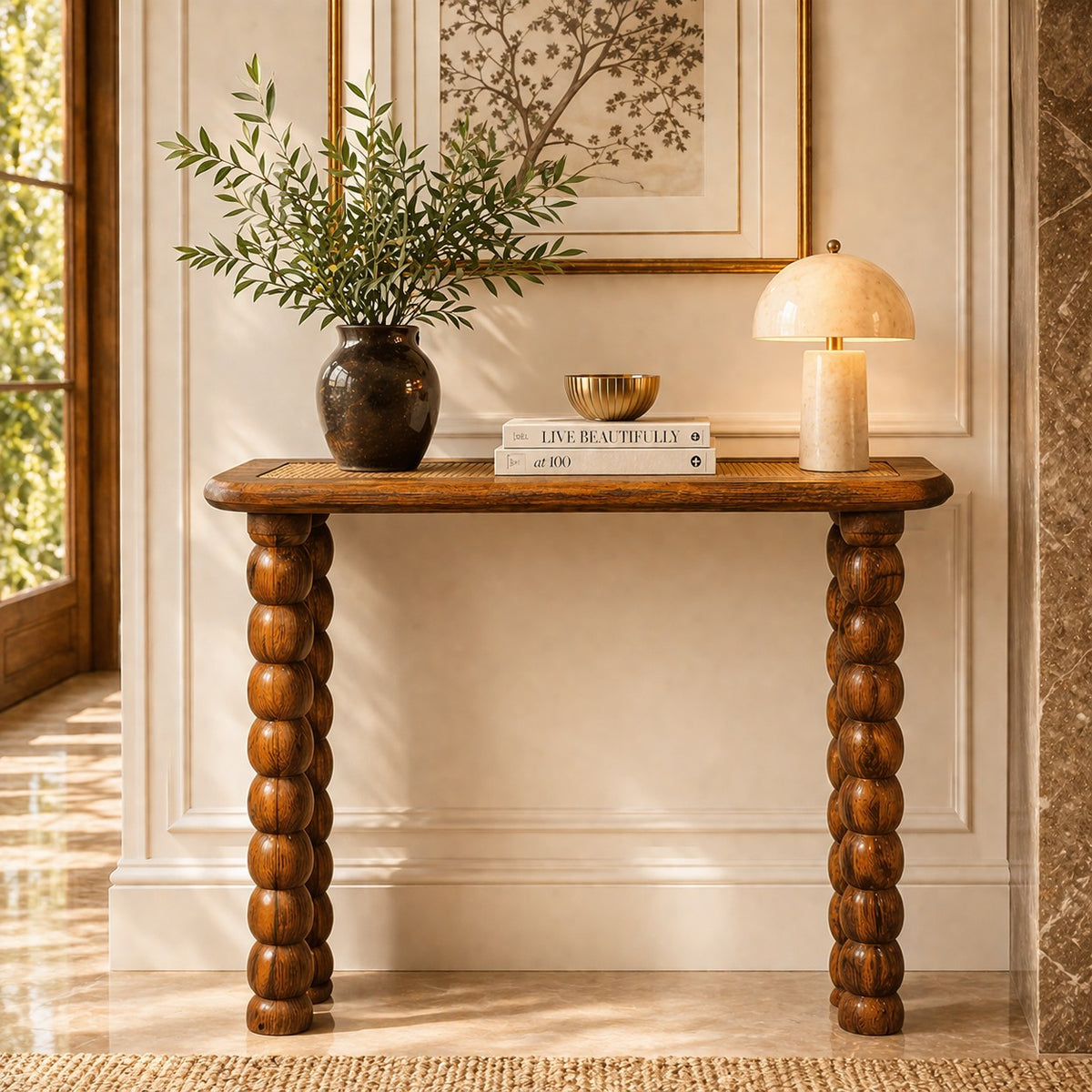 Savannah Spindle Rattan Inlay Console Table