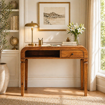 Boston Curved 1-Drawer Oak Writing Desk