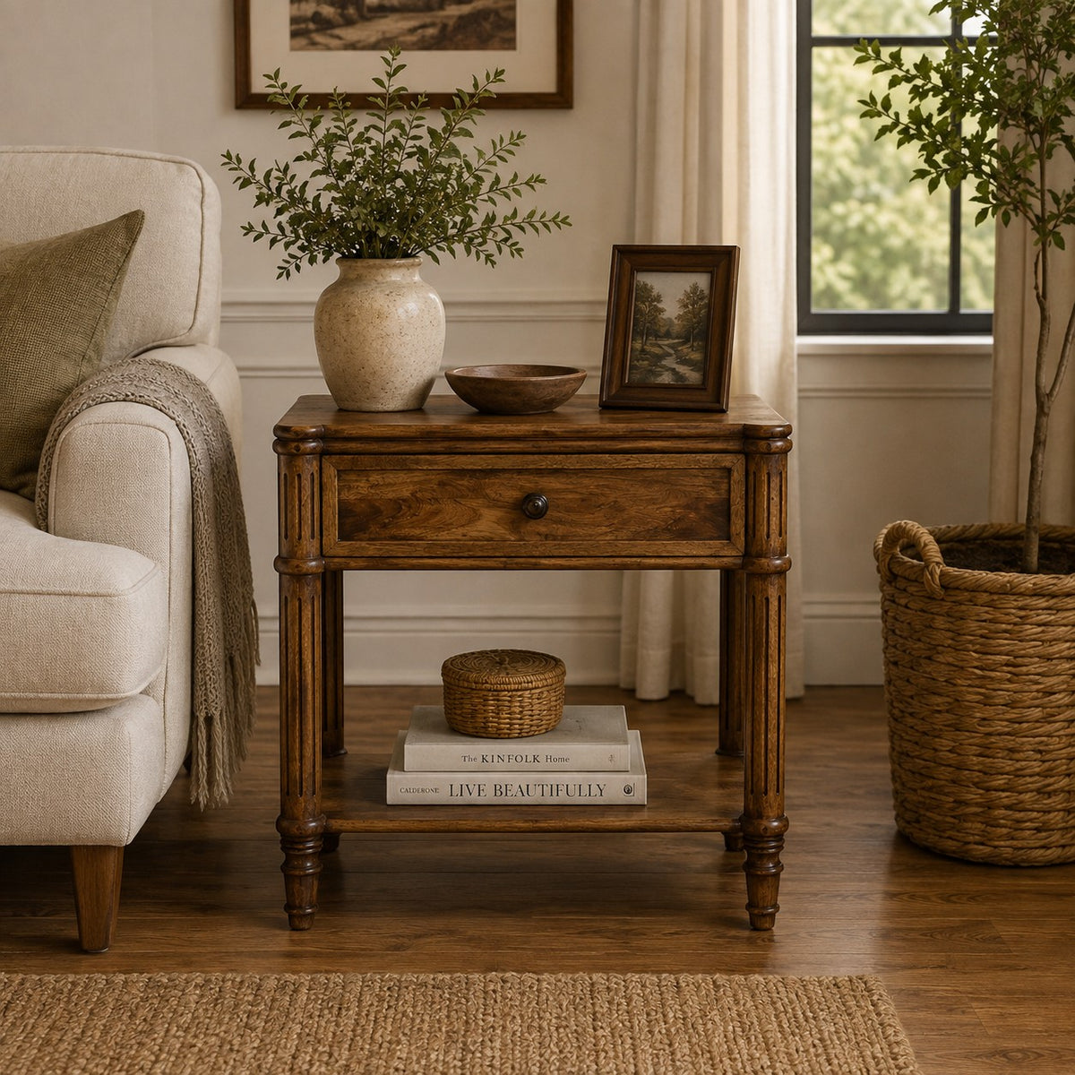 Lexington Amber Oak 1 Drawer Column Table