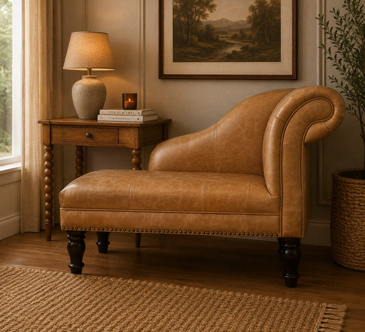 Sutton Buffalo Leather Tan Chaise Lounge