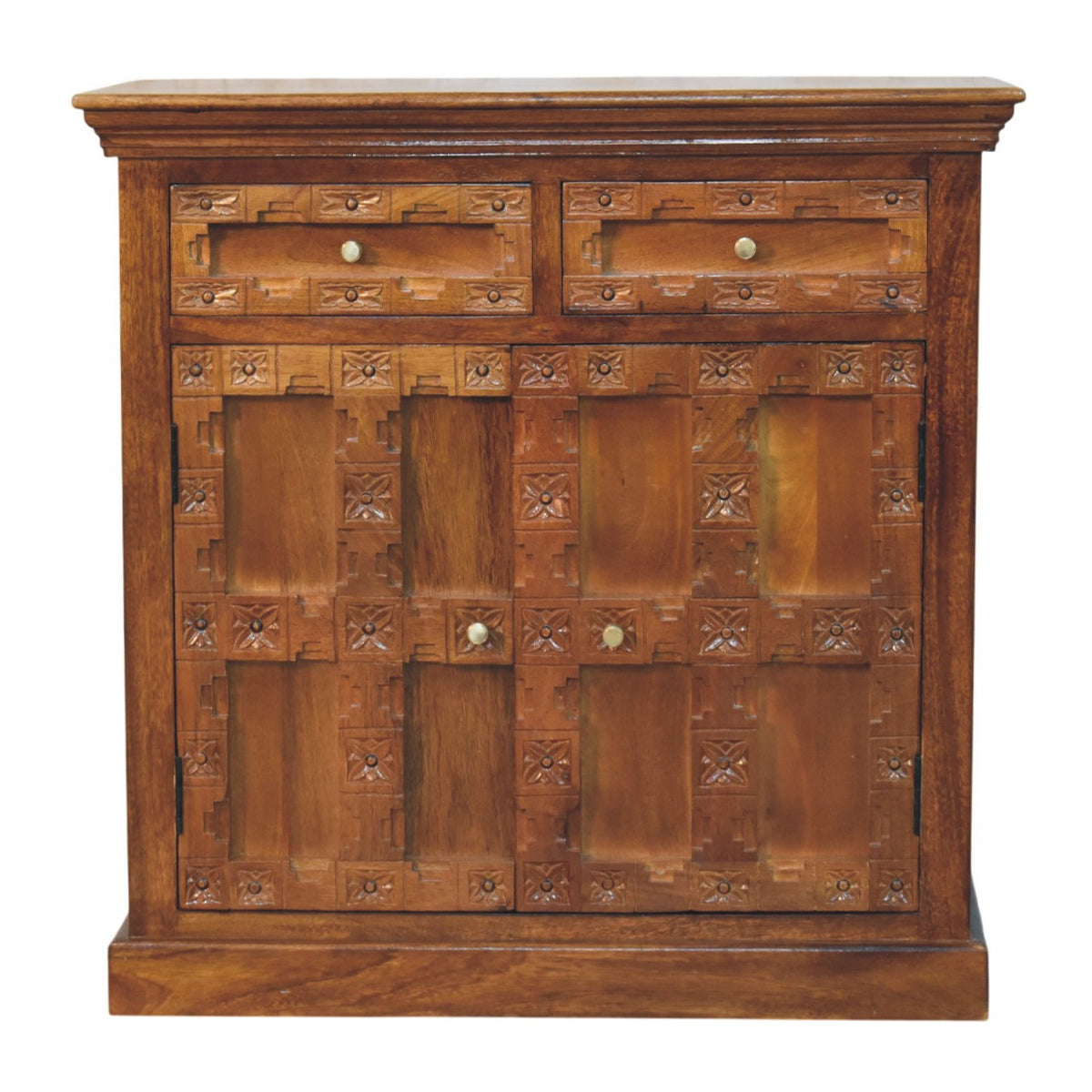 Windsor Carved Amber Oak 2 Drawer Cabinet