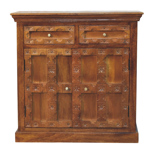 Windsor Carved Amber Oak 2 Drawer Cabinet